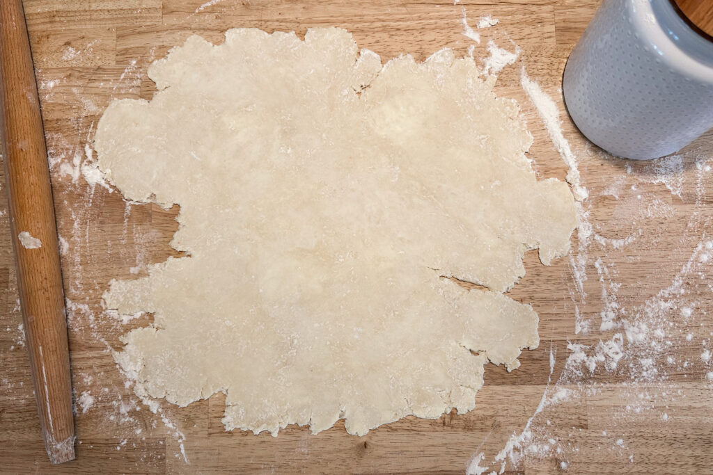 pie crust rolled to 1/4 inch thick for muffin tin mini pies